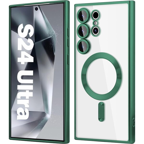 Ntech Hoesje geschikt voor Samsung Galaxy S24 Ultra hoesje Magnetisch Met Lens beschermer Transparant / Groen – Magneet hoesje  Case cover Samsung S24 Ultra