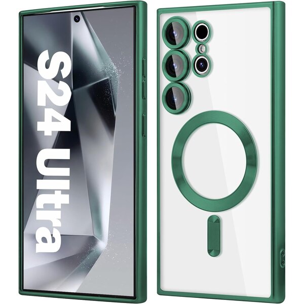 Ntech Hoesje geschikt voor Samsung Galaxy S24 Ultra Magsafe hoes Met Lens beschermer Transparant / Groen