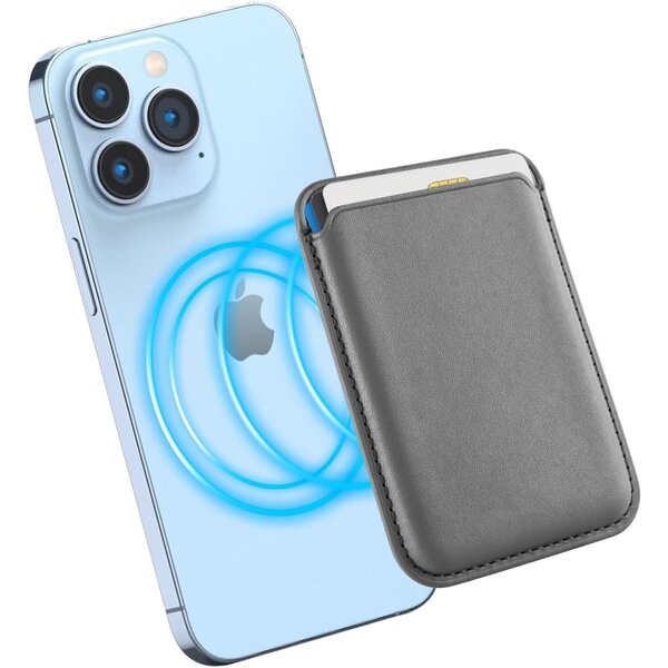 Ntech Kaarthouder Gray Geschikt Voor met Magnetisch Ring wallet iPhone 12/13/14/15 / 15 Pro /15 Pro Max/PLUS - Kaarthouder pasjeshouder mannen en vrouwen