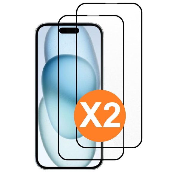 oTronica Screenprotector Geschikt voor iPhone 15 Screenprotector Bescherm Glas Full Cover Zwart 2pack