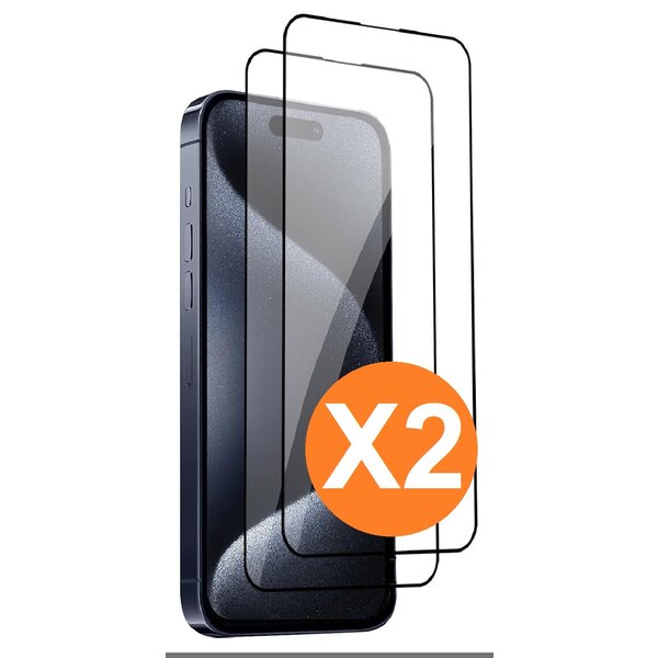 oTronica Screenprotector Geschikt voor iPhone 15 Pro Screenprotector Bescherm Glas Full Cover Zwart 2pack