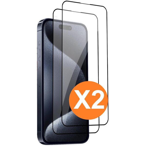oTronica Screenprotector Geschikt voor iPhone 15 Pro Max Screenprotector Bescherm Glas Full Cover Zwart 2pack
