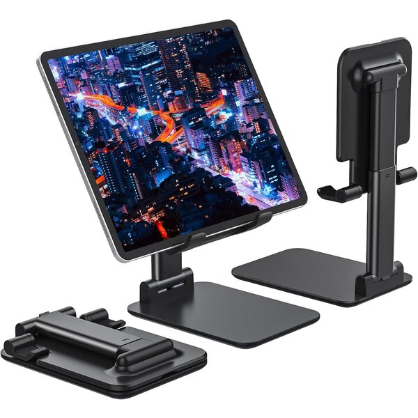 Ntech Tablet houder - Telefoonhouder - Telefoonstandaard tablet standaard - iPhone Houder - Tablethouder - Bureau / Tafel Standaard Zwart