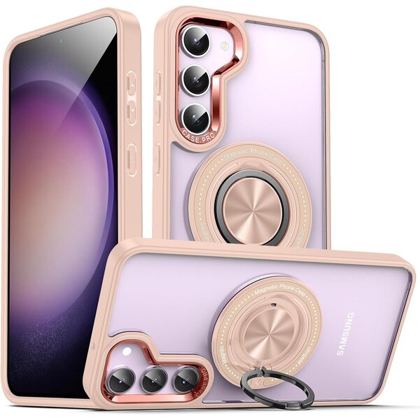 Ntech Hoesje Geschikt voor Samsung Galaxy S24 Plus hoesje Transparant Rose Goud -  kickstand Draaibare Ring Houder