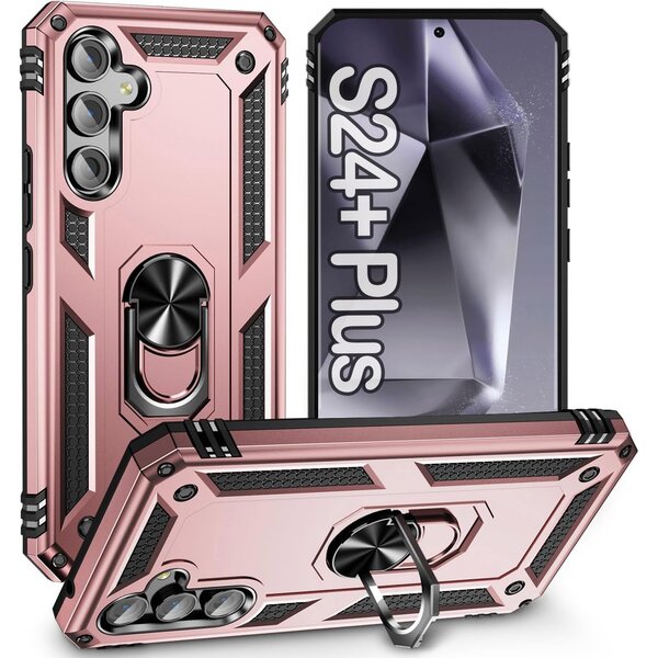 Ntech Hoesje Geschikt voor Samsung Galaxy S24 Plus hoesje Rose Goud Hybrid Armor Anti-Shock hoesje - Galaxy S24 Plus 5G Hoesje kickstand Ring houder cover TPU backcover hoesje