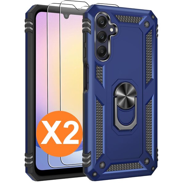 Ntech Hoesje Geschikt voor Samsung Galaxy A25 Hoesje Blauw Anti-Shock Hybrid Armor hoesje -  met screenprotector Galaxy A25 5G - 2 pack