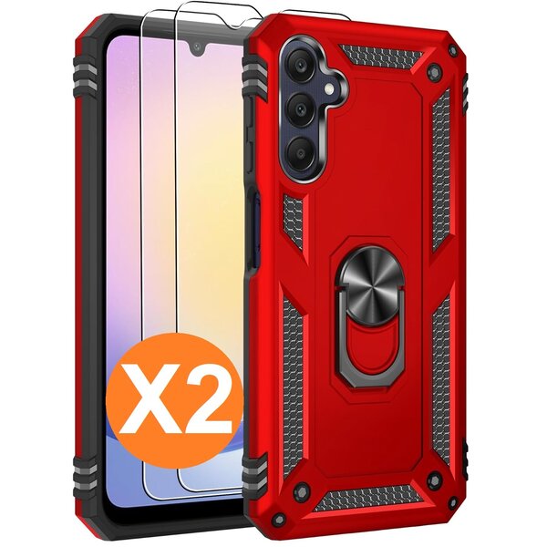 Ntech Hoesje Geschikt voor Samsung Galaxy A25 Hoesje Rood Anti-Shock Hybrid Armor hoesje -  met screenprotector Galaxy A25 5G - 2 pack