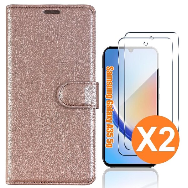 Ntech Hoesje geschikt voor Samsung Galaxy A35 5G hoesje bookcase Rose Goud - Met screenprotector tempered glass voor  Galaxy A35 - 2x