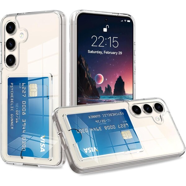 Ntech  Hoesje Geschikt Voor Samsung Galaxy S24 hoesje met pasjeshouder transparant Shock proof case met Kaarthouder
