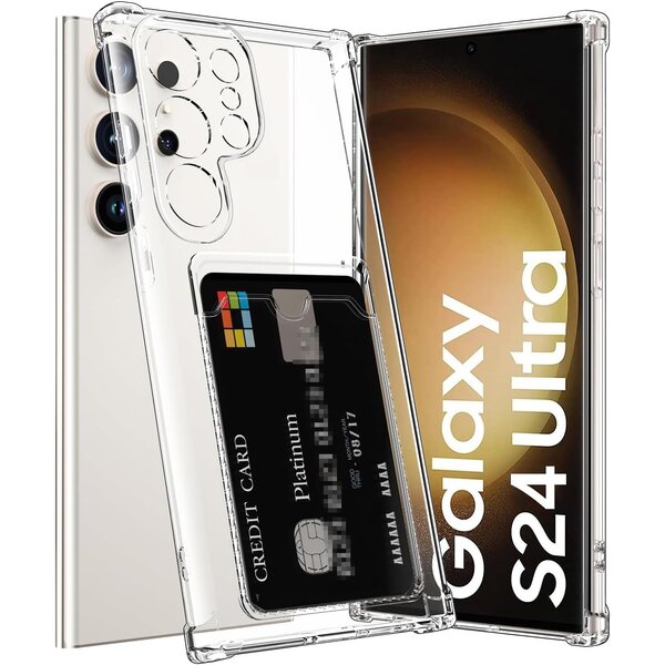 Ntech  Hoesje Geschikt Voor Samsung Galaxy S24 Ultra hoesje met pasjeshouder transparant Shock proof case met Kaarthouder