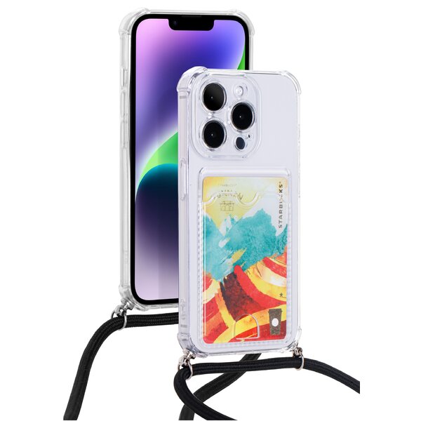 oTronica Hoesje geschikt voor iPhone 14 Pro Koord Hoesje Met Pashouder Koord Zwart - oTronica