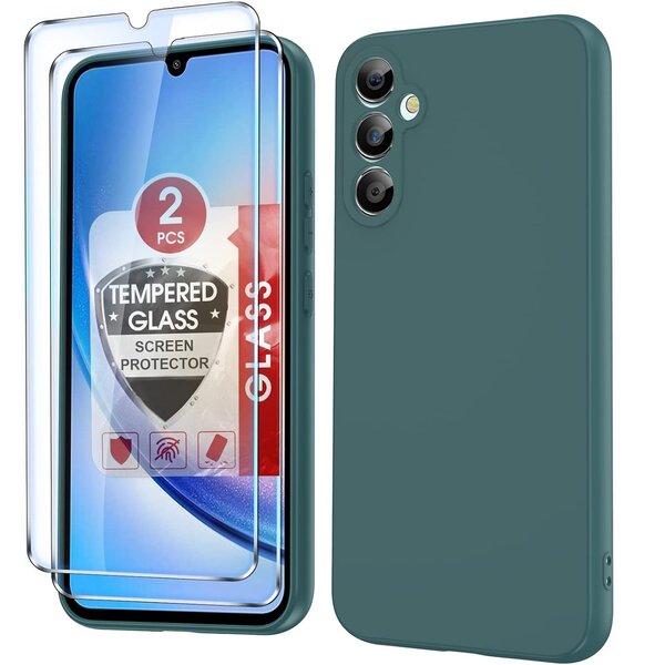 Ntech Hoesje geschikt voor Samsung Galaxy A35 siliconen hoesje Pine Groen zacht TPU backcover - Met gehard glas screenprotector - 2 stuks