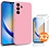 Ntech Hoesje geschikt voor Samsung Galaxy A35 siliconen hoesje Licht Roze zacht TPU backcover - Met gehard glas screenprotector - 2 stuks