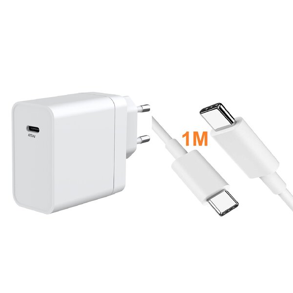 Ntech USB-C Adapter 45W met USB-C naar USB-C Oplader Kabel 1 Meter - Snellader fast charger Geschikt voor Samsung Galaxy Tab A8/ A9/ A9 Plus/ S8 Plus, S9 FE, Oplader A14/ A15/ S24/ S24 Ultra/ A35/ A53/ A54/ A55/ S23/ S23 Ultra/ S22/ S22 Ultra/ S21 Ultra/