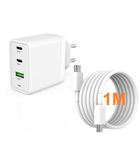 Ntech USB-C Adapter 65W met USB-C naar USB-C OpladerKabel 1 Meter