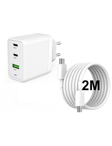 Ntech USB-C Adapter 65W met USB-C naar USB-C OpladerKabel 2 Meter