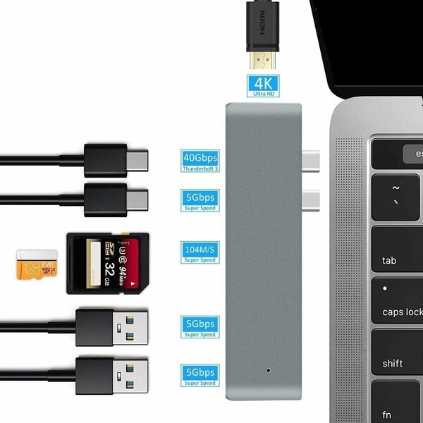 Ntech USB C Hub 7 in 1 - USB splitter - USB C hub HDMI - USB C dock - Docking Station Laptop - USB 3.0 - 4K UHD HDMI Geschikt voor Apple Macbook Pro M2 /M1 / Air- Grey - Ntech