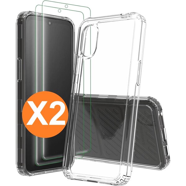 Ntech Hoesje geschikt voor Samsung Galaxy Xcover 7 Hoesje transparant - Anti Shock silicone hoesje Galaxy Xcover 7 case met 2 Pack Screenprotector tempered glass voor Samsung Xcover 7