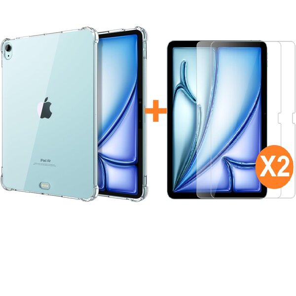 Ntech Tablet Hoes Geschikt voor iPad Air 11 2024 Transparant silicone hoes + iPad Air 6 2024 screenprotector 2 stuks