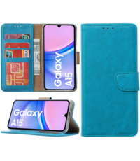 Ntech Hoesje geschikt voor Samsung Galaxy A15 bookcase met pasjeshouder - Blauw