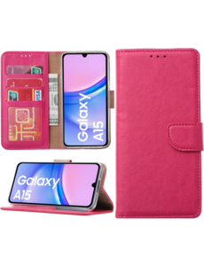 Ntech Hoesje geschikt voor Samsung Galaxy A15 bookcase met pasjeshouder - Roze