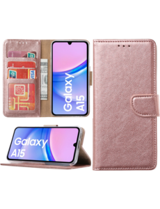 Ntech Hoesje geschikt voor Samsung Galaxy A15 bookcase met pasjeshouder - Rosé goud
