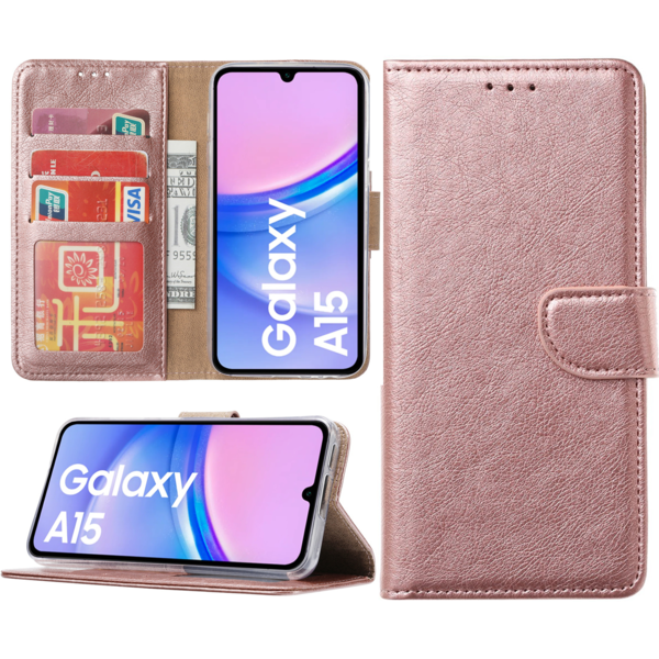 Ntech Hoesje geschikt voor Samsung Galaxy A15 bookcase met pasjeshouder - Rosé goud