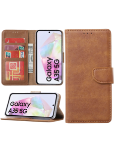 Ntech Hoesje geschikt voor Samsung Galaxy A35 bookcase met pasjeshouder - Bruin