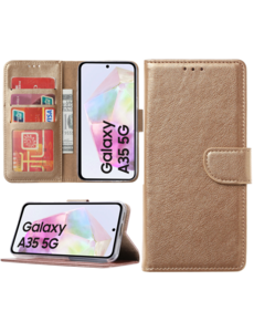 Ntech Hoesje geschikt voor Samsung Galaxy A35 bookcase met pasjeshouder - Goud