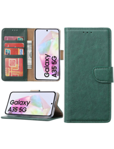 Ntech Hoesje geschikt voor Samsung Galaxy A35 bookcase met pasjeshouder - Groen