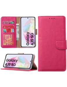 Ntech Hoesje geschikt voor Samsung Galaxy A35 bookcase met pasjeshouder - Roze