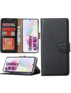 Ntech Hoesje geschikt voor Samsung Galaxy A35 bookcase met pasjeshouder - Zwart