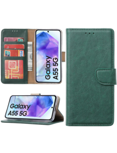 Ntech Hoesje geschikt voor Samsung Galaxy A55 bookcase met pasjeshouder - Groen