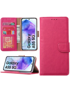 Ntech Hoesje geschikt voor Samsung Galaxy A55 bookcase met pasjeshouder - Roze