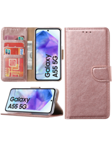 Ntech Hoesje geschikt voor Samsung Galaxy A55 bookcase met pasjeshouder - Rosé goud