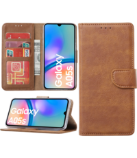 Ntech Hoesje geschikt voor Samsung Galaxy A05s bookcase met pasjeshouder - Bruin
