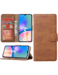 Ntech Hoesje geschikt voor Samsung Galaxy A05s bookcase met pasjeshouder - Bruin