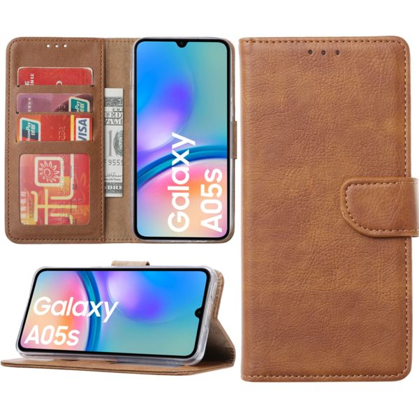 Ntech Hoesje geschikt voor Samsung Galaxy A05s bookcase met pasjeshouder - Bruin
