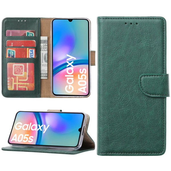 Ntech Hoesje geschikt voor Samsung Galaxy A05s bookcase met pasjeshouder - Groen