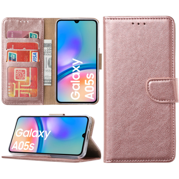 Ntech Hoesje geschikt voor Samsung Galaxy A05s bookcase met pasjeshouder - Rosé goud