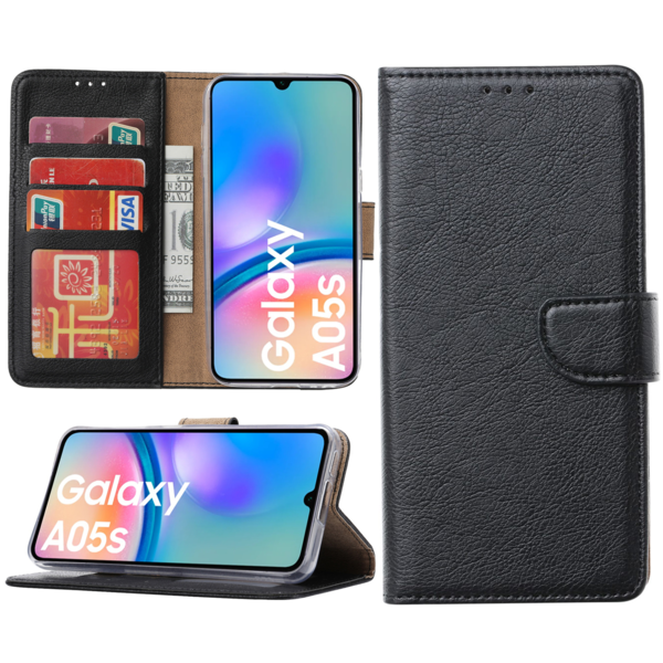 Ntech Hoesje geschikt voor Samsung Galaxy A05s bookcase met pasjeshouder - Zwart