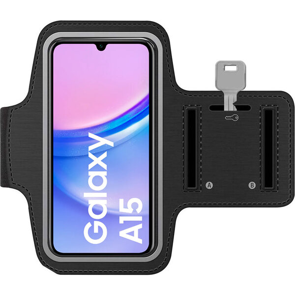 Ntech Sportarmband geschikt voor Samsung Galaxy A15 - Hardloop Telefoonhouder - Armband - Sportband - Zwart