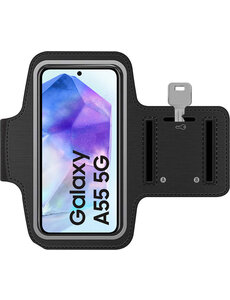 Ntech Sportarmband geschikt voor Samsung Galaxy A55 - Hardloop Telefoonhouder - Armband - Sportband - Zwart