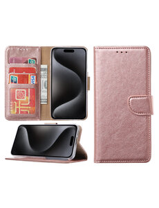 Ntech Hoesje geschikt voor iPhone 15 Pro - Bookcase - Pasjeshouder - Kunstleer - Roségoud