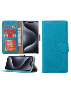 Ntech Hoesje geschikt voor iPhone 15 Pro Max - Bookcase - Pasjeshouder - Kunstleer - Blauw
