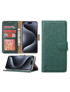 Ntech Hoesje geschikt voor iPhone 15 Pro Max - Bookcase - Pasjeshouder - Kunstleer - Groen
