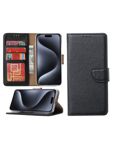 Ntech Hoesje geschikt voor iPhone 15 Pro Max - Bookcase - Pasjeshouder - Kunstleer - Zwart