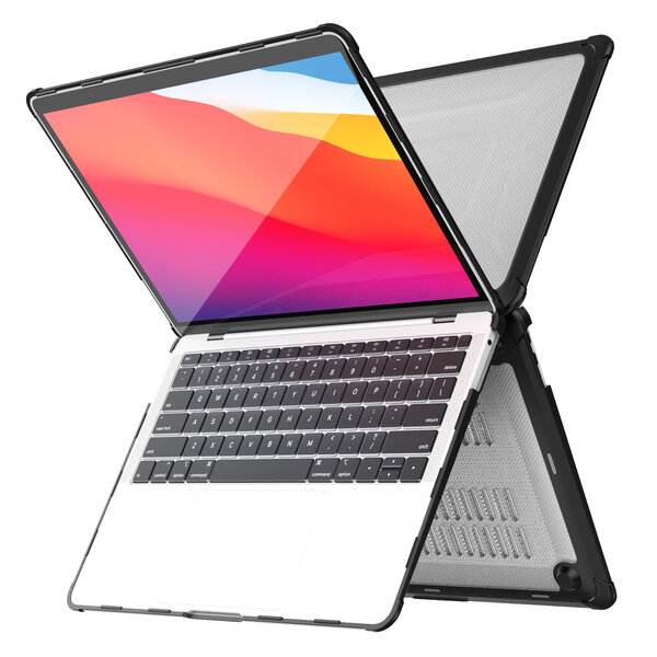 Ntech Hoes Geschikt voor Macbook Air 13 inch Hoes Zwart shockproof heavy duty hoesje - Macbook Air M1 2021 2020 2019 2018 / A2337 A2179 A1932 case met Opvouwbare kickstand hoes hardcover