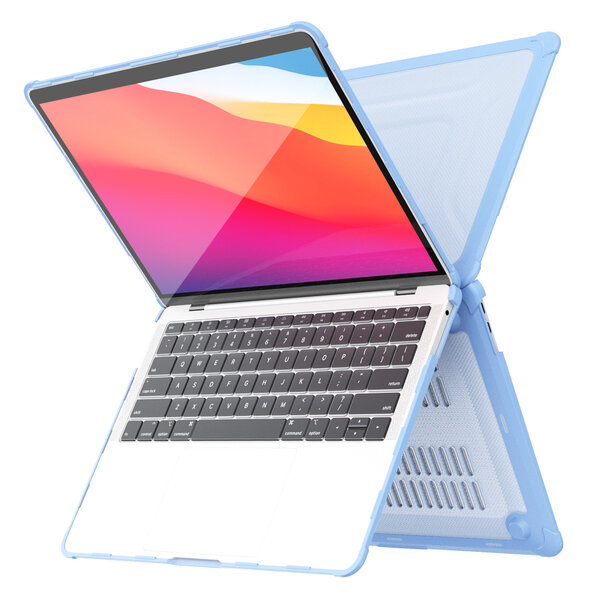 Ntech Hoes Geschikt voor Macbook Air 13 inch Hoes Licht Blauw shockproof heavy duty hoesje - Macbook Air M1 2021 2020 2019 2018 / A2337 A2179 A1932 case met Opvouwbare kickstand hoes hardcover