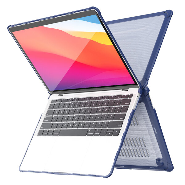 Ntech Hoes Geschikt voor Macbook Air 13 inch Hoes Donker Blauw shockproof heavy duty hoesje - Macbook Air M1 2021 2020 2019 2018 / A2337 A2179 A1932 case met Opvouwbare kickstand hoes hardcover